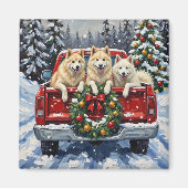 Samoyed Christmas Red Truck Holiday Magneet (Voorkant)