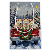 Samoyed Christmas Red Truck Holiday Medium Cadeauzakje (Voorkant)