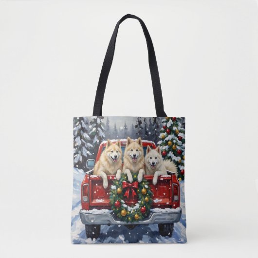 Samoyed Christmas Red Truck Holiday Tote Bag (Voorkant)