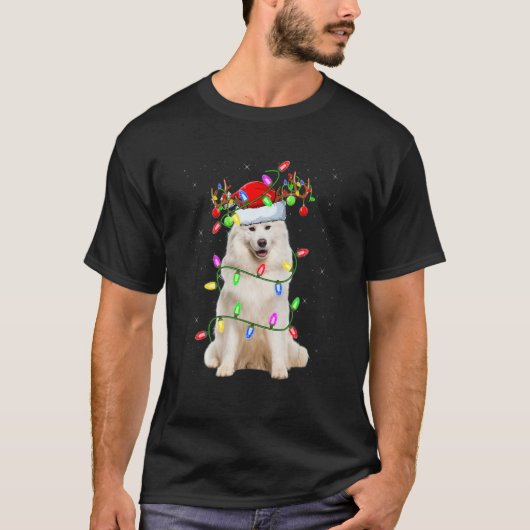 Samoyed Christmas Tree Light Pajama Dog Xmas T-shirt (Voorkant)