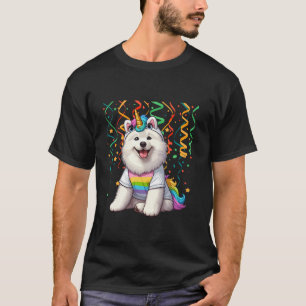 Samoyed Cosplay Kleurrijke Eenhoorn Verjaardag Kin T-shirt