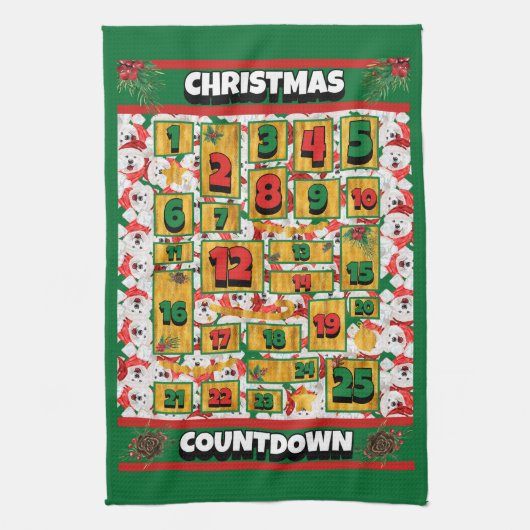 Samoyed Countdown Kerst Advent Kalendar Hond Theedoek (Verticaal)