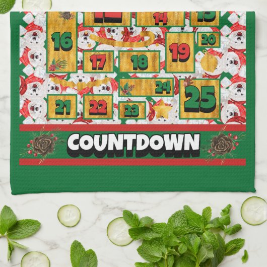 Samoyed Counting Kerstmis Advent Calendar Dog Theedoek (Gevouwen)