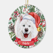 Samoyed Custom Santa Hat Dog kerstversiering Keramisch Ornament (Links)