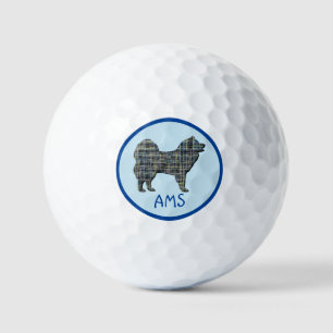 Samoyed Cute Dog Silhouette Monogram Grid Blue Golfballen