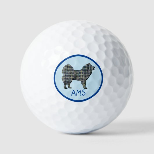 Samoyed Cute Dog Silhouette Monogram Grid Blue Golfballen (Voorkant)