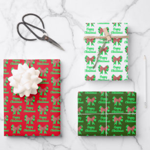 Samoyed Cute Kerstmis Dog en Green Bow 3 Color Inpakpapier Vel