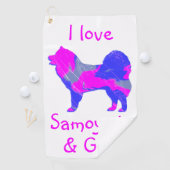 Samoyed Cute Pink Dog Silhouette Monogram Golfhanddoek (Insitu)