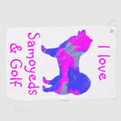 Samoyed Cute Pink Dog Silhouette Monogram Golfhanddoek (Horizontaal)