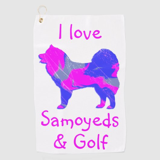 Samoyed Cute Pink Dog Silhouette Monogram Golfhanddoek (Voorkant)