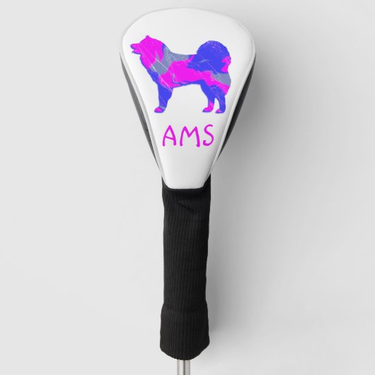 Samoyed Cute Pink Dog Silhouette Monogram Golfheadcover (Voorkant)