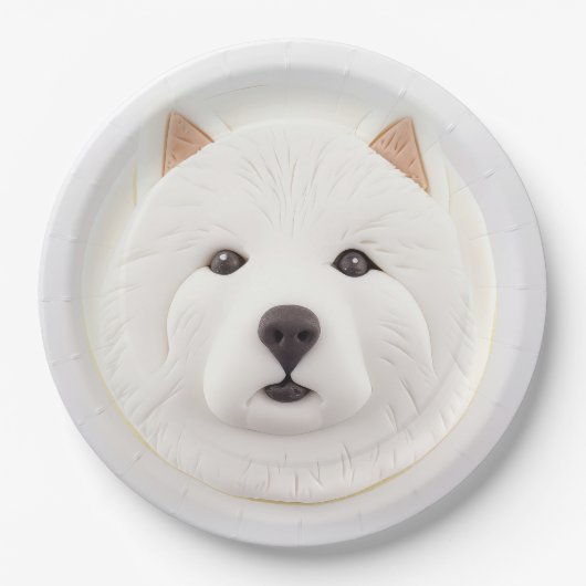 Samoyed Dog 3D geïnspireerd Papieren Bordje (Voorkant)
