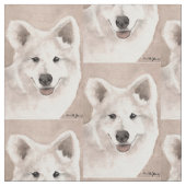 Samoyed Dog Art Fabric Stof (Close Up)