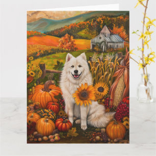 Samoyed Dog Autumn Harvest Thanksgiving Kaart