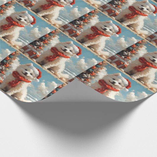 Samoyed Dog Christmas  Beach Cadeaupapier (Hoek)