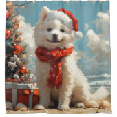Samoyed Dog Christmas Beach Douchegordijn (Voorkant)