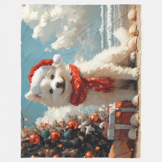 Samoyed Dog Christmas  Beach Fleece Deken (Voorkant)