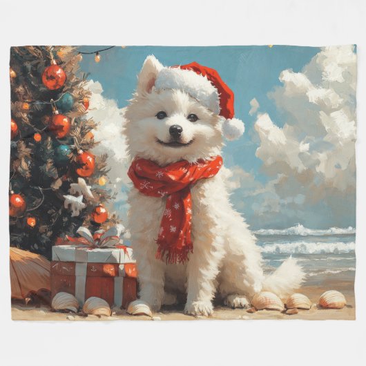 Samoyed Dog Christmas  Beach Fleece Deken (Voorkant (Horizontaal))