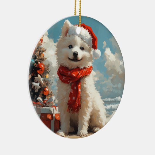 Samoyed Dog Christmas  Beach Keramisch Ornament (Rechts)