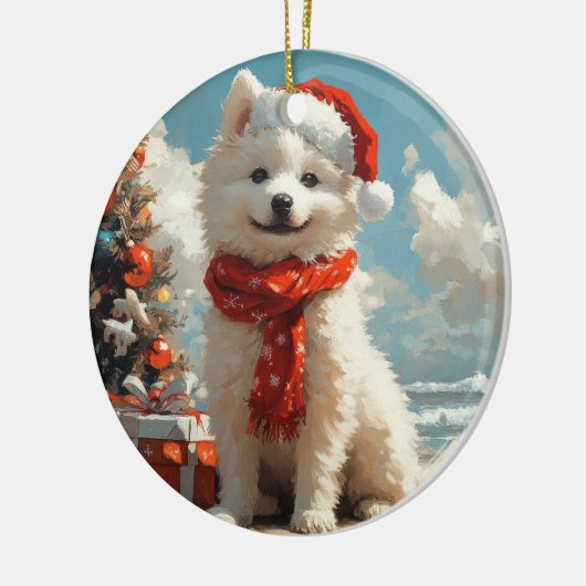 Samoyed Dog Christmas  Beach Keramisch Ornament (Links)