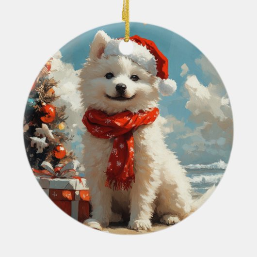 Samoyed Dog Christmas  Beach Keramisch Ornament (Achterkant)