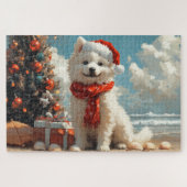 Samoyed Dog Christmas  Beach Legpuzzel (Horizontaal)