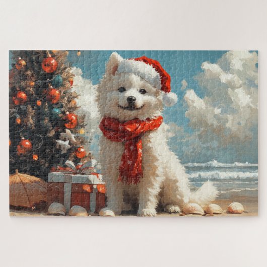 Samoyed Dog Christmas Beach Legpuzzel (Horizontaal)