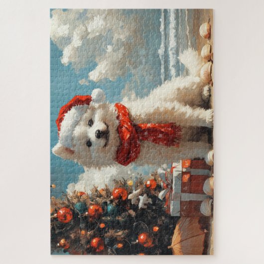 Samoyed Dog Christmas  Beach Legpuzzel (Verticaal)