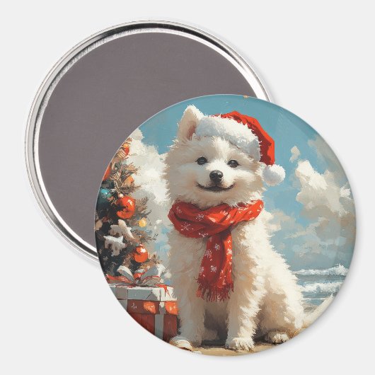 Samoyed Dog Christmas Beach Magneet (Voorkant / Achterkant)