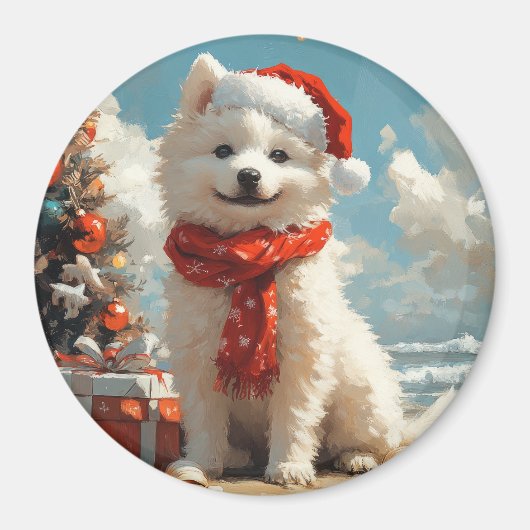 Samoyed Dog Christmas  Beach Magneet (Voorkant)