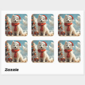 Samoyed Dog Christmas Beach Vierkante Sticker (Vel)