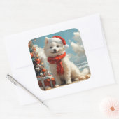 Samoyed Dog Christmas Beach Vierkante Sticker (Envelop)
