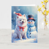 Samoyed Dog Christmas Wenskaart Kaart (Gele Bloem)