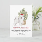 Samoyed Dog en kerstboompet Feestdagenkaart (Staand voorkant)