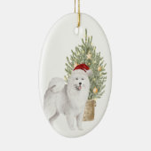 Samoyed Dog en Waterverf met kerstbomen Keramisch Ornament (Rechts)