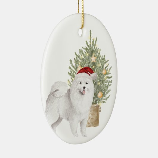 Samoyed Dog en Waterverf met kerstbomen Keramisch Ornament (Rechts)