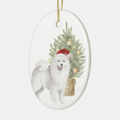 Samoyed Dog en Waterverf met kerstbomen Keramisch Ornament (Links)