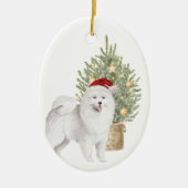 Samoyed Dog en Waterverf met kerstbomen Keramisch Ornament (Voorkant)