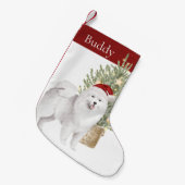 Samoyed Dog en Waterverf met kerstbomen Kleine Kerstsok (Voorkant (Hangend))