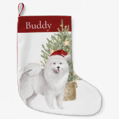 Samoyed Dog en Waterverf met kerstbomen Kleine Kerstsok (Voorkant)