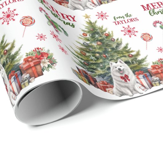 Samoyed Dog Holiday Tree Cadeaupapier (Rol Hoek)