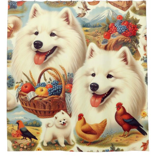  Samoyed Dog Illustratie Douchegordijn (Voorkant)