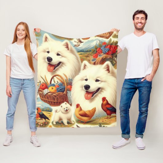 Samoyed Dog Illustratie Fleece Deken (In situ)