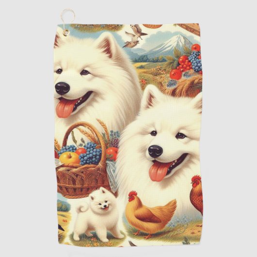  Samoyed Dog Illustratie Golfhanddoek (Voorkant)