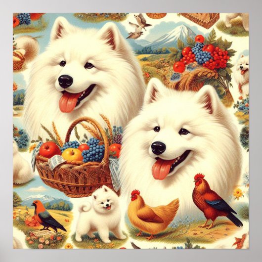 Samoyed Dog Illustratie Poster (Voorkant)