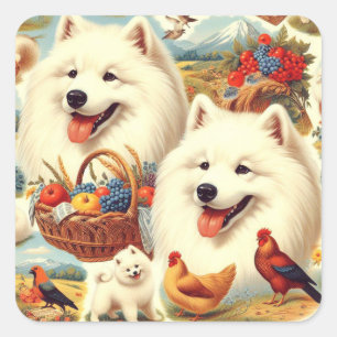  Samoyed Dog Illustratie Vierkante Sticker