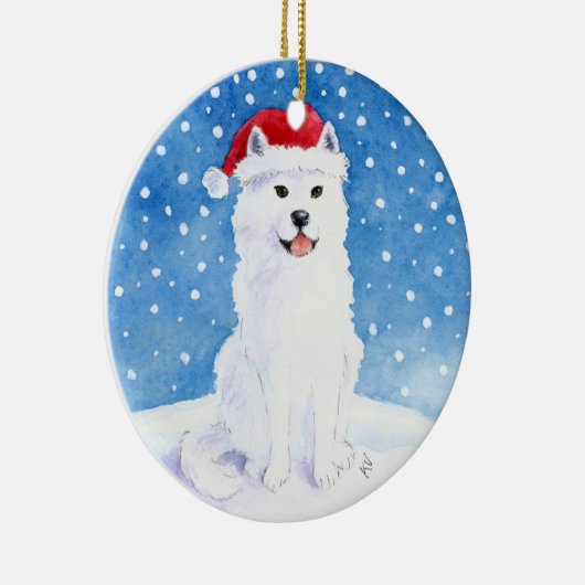 Samoyed Dog in Santa Claus pet kerstversiering Keramisch Ornament (Rechts)