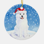 Samoyed Dog in Santa Claus pet kerstversiering Keramisch Ornament (Voorkant)