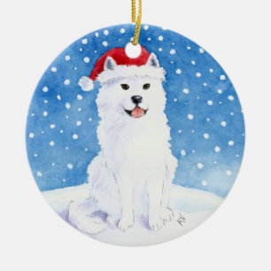 Samoyed Dog in Santa Claus pet kerstversiering Keramisch Ornament