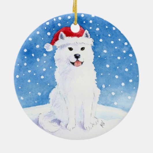 Samoyed Dog in Santa Claus pet kerstversiering Keramisch Ornament (Achterkant)